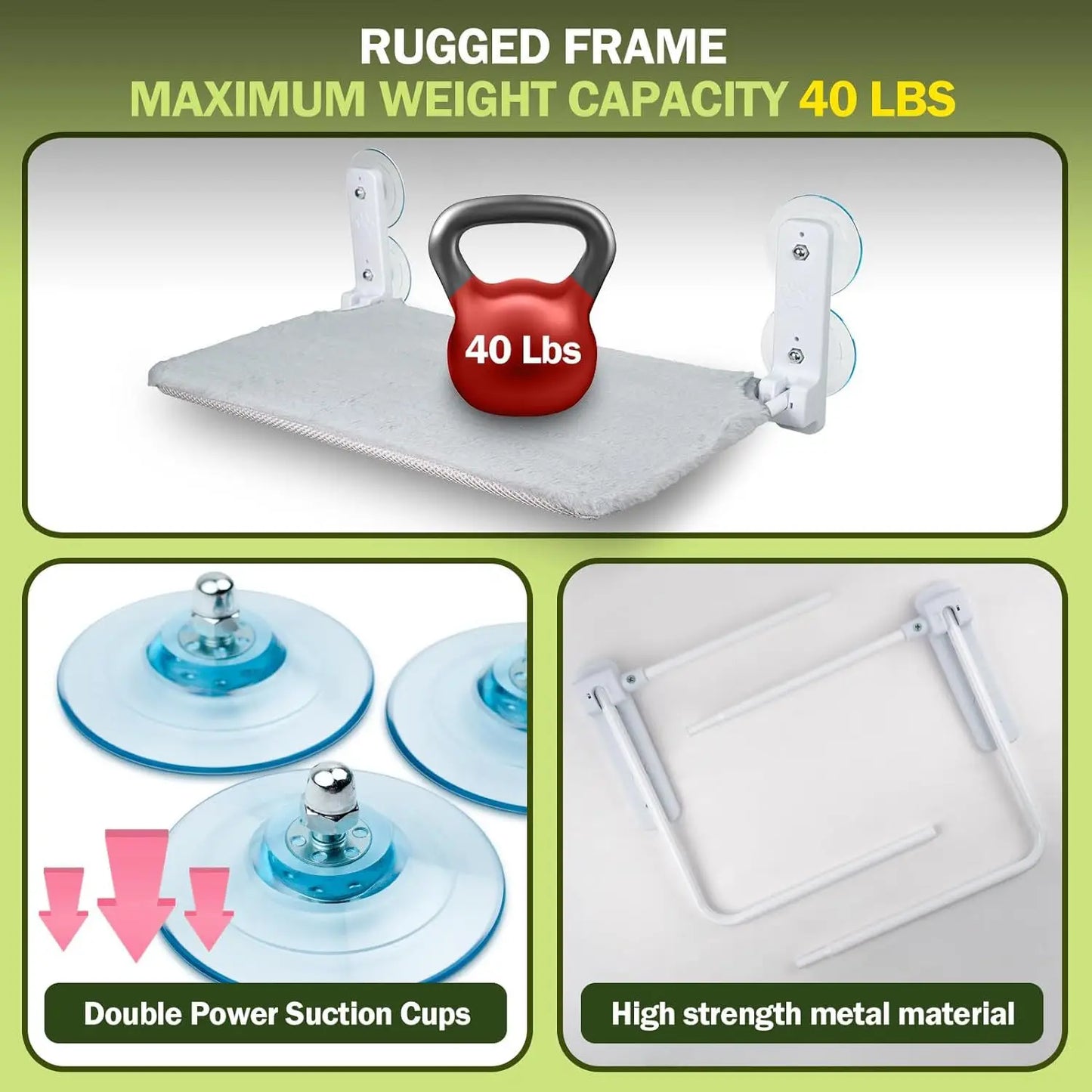 Cat Hammock with 2-In-1 Reversible Cover Suction Cup Foldable Hammock Suspended Cat Nest Bed Balcony Window Glass Cat Hammock