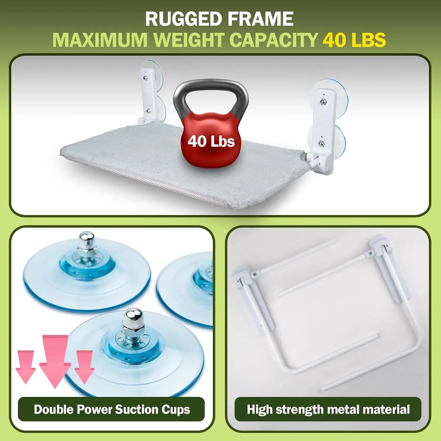 Cat Hammock with 2-In-1 Reversible Cover Suction Cup Foldable Hammock Suspended Cat Nest Bed Balcony Window Glass Cat Hammock