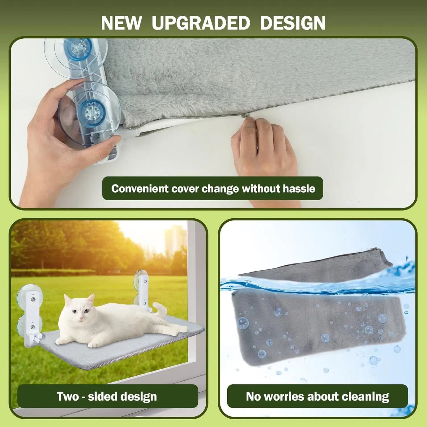 Cat Hammock with 2-In-1 Reversible Cover Suction Cup Foldable Hammock Suspended Cat Nest Bed Balcony Window Glass Cat Hammock