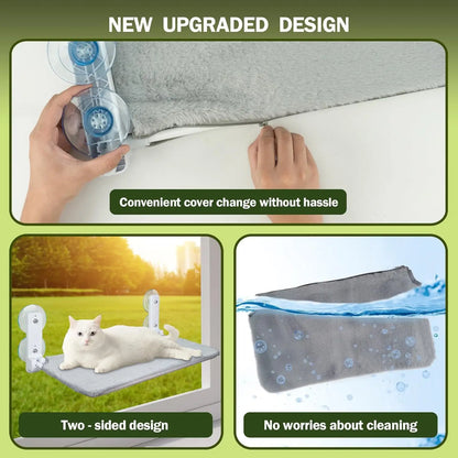 Cat Hammock with 2-In-1 Reversible Cover Suction Cup Foldable Hammock Suspended Cat Nest Bed Balcony Window Glass Cat Hammock